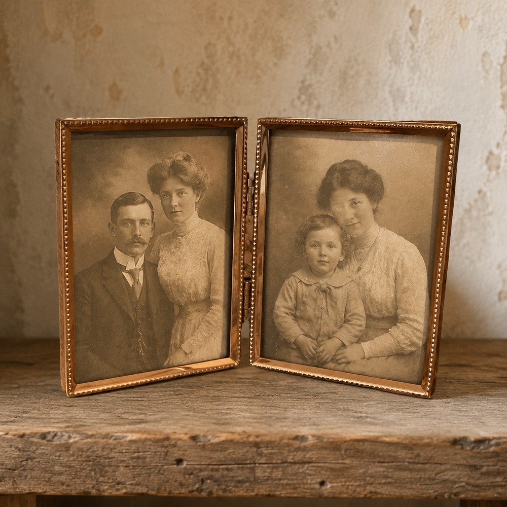 Vintage Gold Metal Beaded Double Hinged Picture Frame 7.5 x 5.5 Folding Portrait